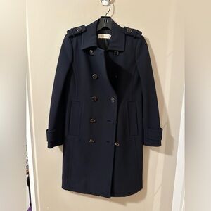 Tory Burch Overcoat Cotton Blend Navy Blue